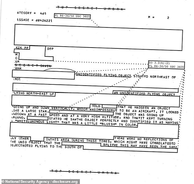 Faili za siri za Marekani zinaonyesha ndege 13 zikifuatilia UFO.